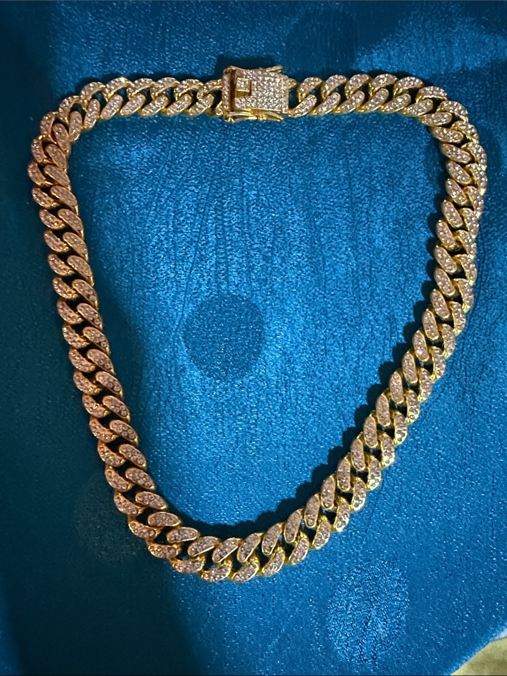 Gold Cuban Link Necklace with Pave Detailing - Women's Jewelry